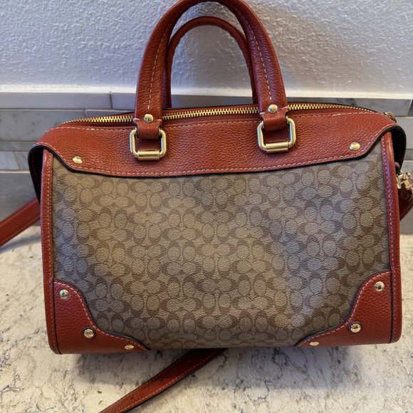 Women's Coach Millie Satchel in Signature Colorblock Canvas Khaki terracotta - Picture 9 of 16